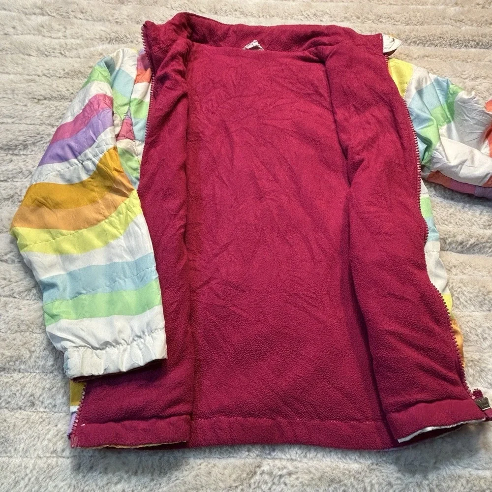 Girls Pastel Rainbow Stripe Puffer Jacket‎ Coat Lightweight W/ Hood Small 6/6x